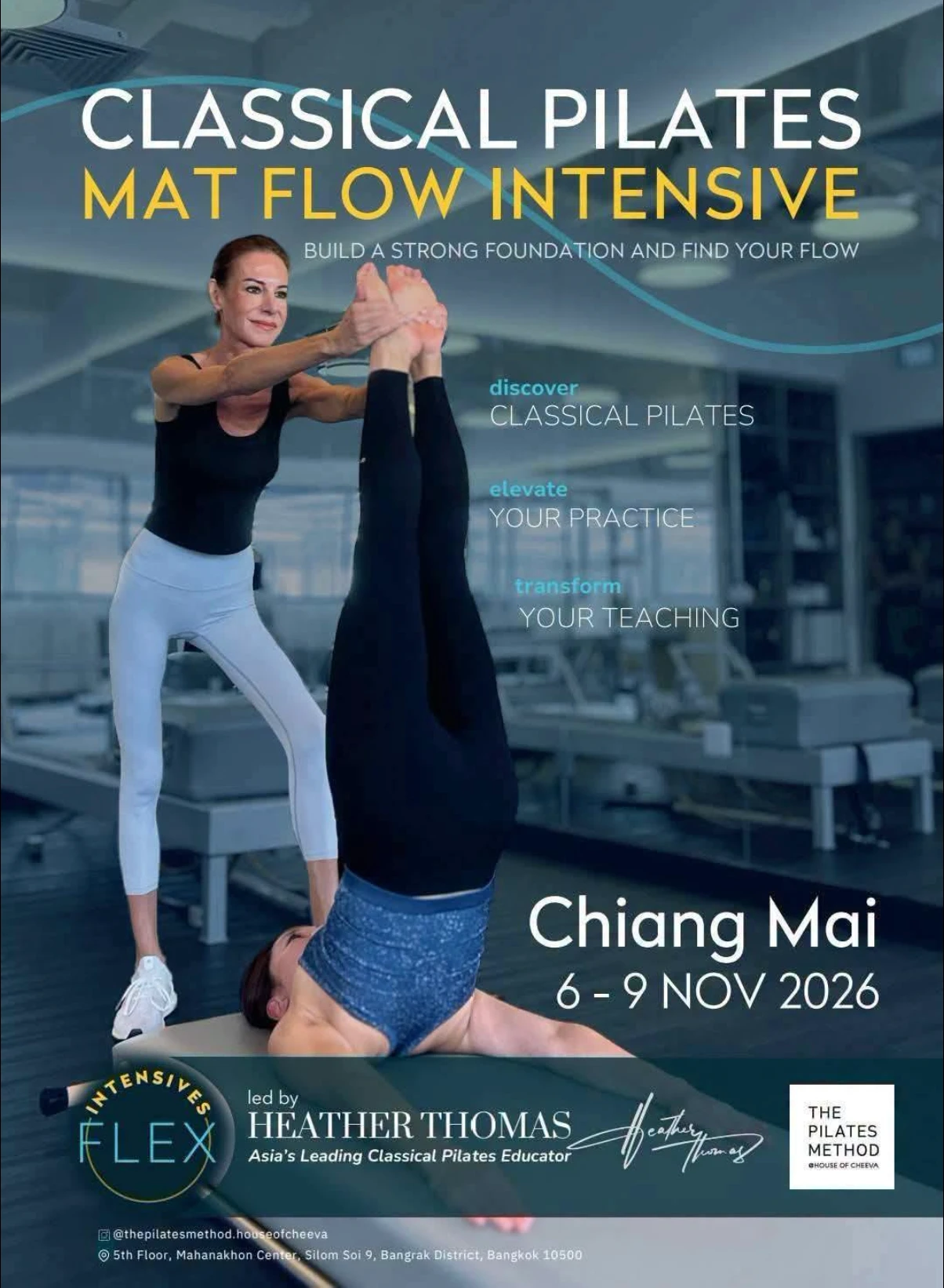 Poster for the Classical Pilates Mat Flow Intensive with Heather Thomas, Chiang Mai, 6–9 November 2026