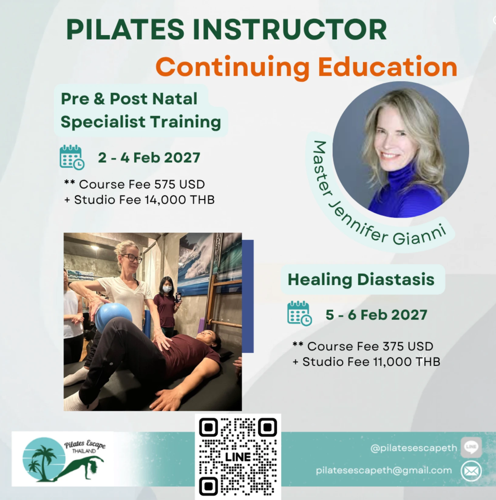 Poster for the Pre & Post Natal Specialist Training and Healing Diastasis courses with Jennifer Gianni