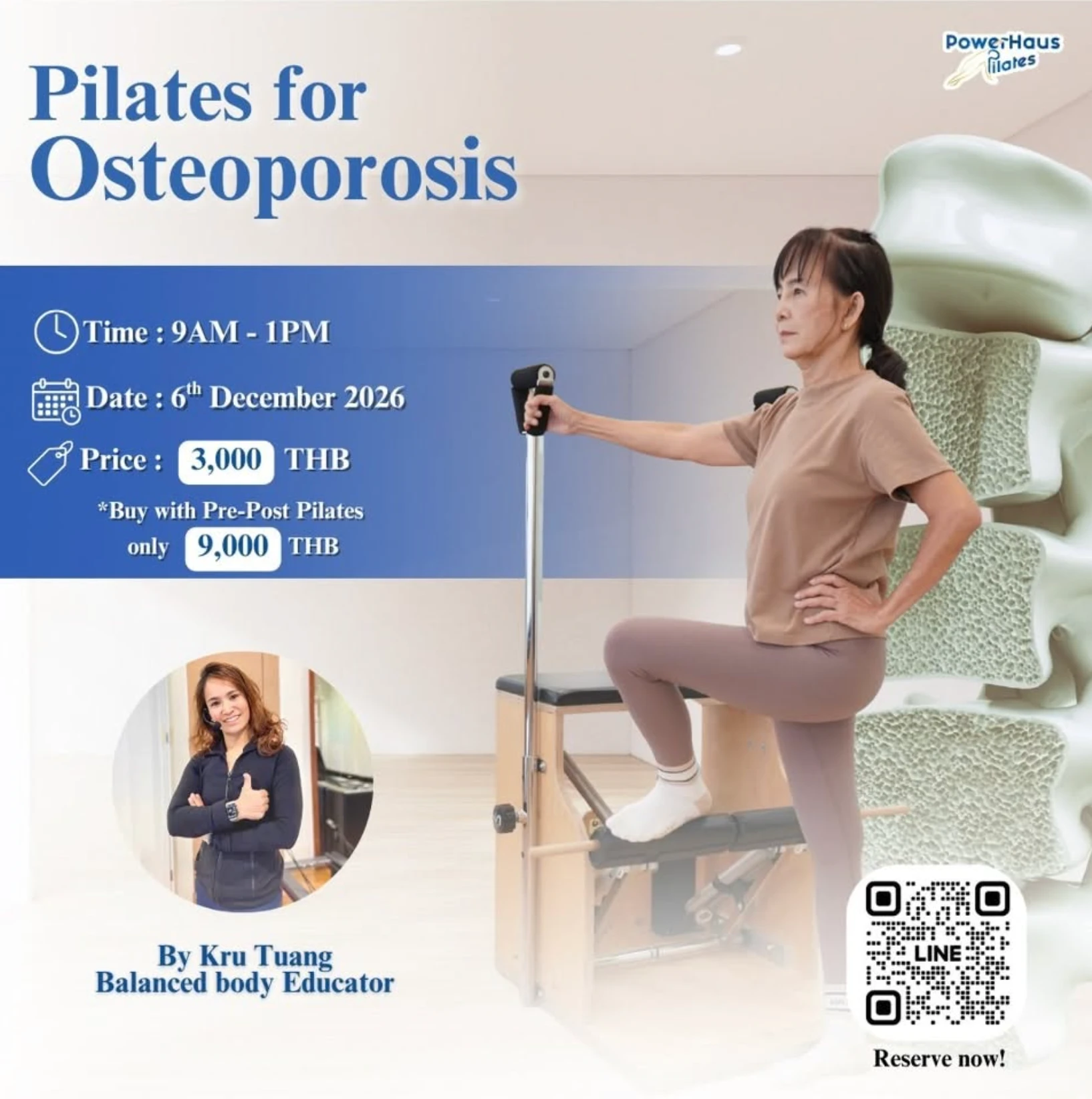 Poster for Pilates for Osteoporosis with Kru Tuang, 6 December 2026