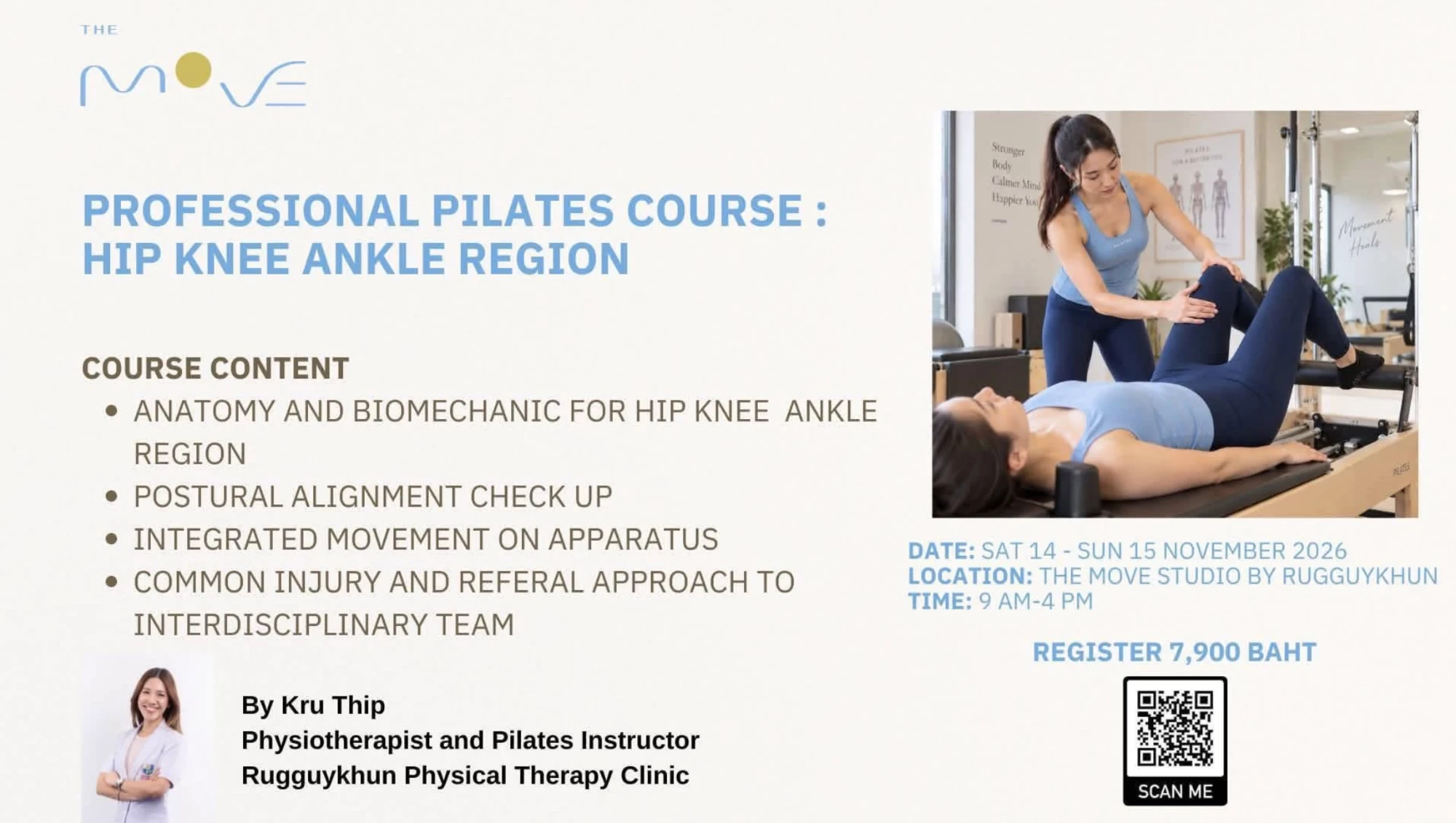 Poster for the Professional Pilates Course: Hip Knee Ankle Region at The Move Studio